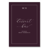 Elegant Burgundy Cursive Dessert Bar Sign Kaart (Achterkant)