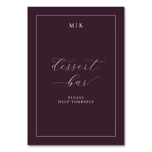 Elegant Burgundy Cursive Dessert Bar Sign Kaart (Voorkant)