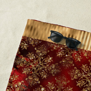 Elegant Burgundy Damask Gold Strandlaken