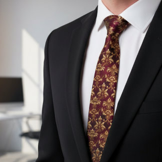 Elegant Burgundy Damask - Vintage Baroque Floral  Stropdas