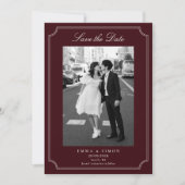 Elegant Burgundy Double Frame Photo Save the Date Bedankkaart (Voorkant)