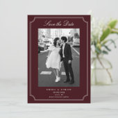 Elegant Burgundy Double Frame Photo Save the Date Bedankkaart (Staand voorkant)