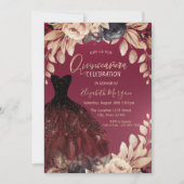 Elegant Burgundy Dress Floral Quinceañera Kaart (Voorkant)