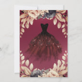 Elegant Burgundy Dress Floral Quinceañera Kaart (Achterkant)