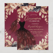 Elegant Burgundy Dress Floral Quinceañera Kaart (Voorkant / Achterkant)