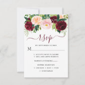Elegant Burgundy en Blush Floral Wedding RSVP Kaartje (Voorkant)