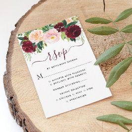 Elegant Burgundy en Blush Floral Wedding RSVP Kaartje