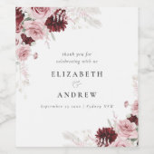 Elegant Burgundy en Blush Pink Floral Wedding Wijn Etiket (Enkel label)