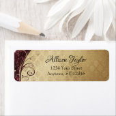 Elegant Burgundy en Gold Damask Return Address Etiket (Insitu)