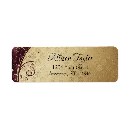 Elegant Burgundy en Gold Damask Return Address Etiket (Voorkant)