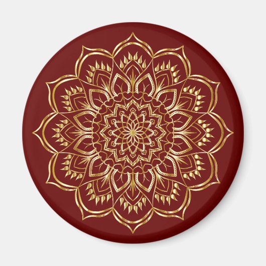 Elegant Burgundy en Gold Floral Mandala Pattern Magneet (Voorkant)