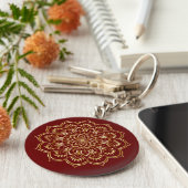 Elegant Burgundy en Gold Floral Mandala Pattern Sleutelhanger (Zijkant)