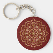 Elegant Burgundy en Gold Floral Mandala Pattern Sleutelhanger (Voorkant)
