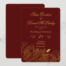 Elegant Burgundy en Gold Floral tijdens het herfst Kaart