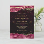 Elegant Burgundy en Gold Glam Tears Edges Wedding Kaart (Staand voorkant)