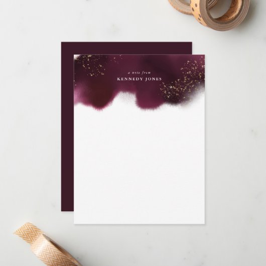 Elegant Burgundy en Gold Glitter - Gepersonaliseer Notitiekaartje (Voorkant / Achterkant in situ)