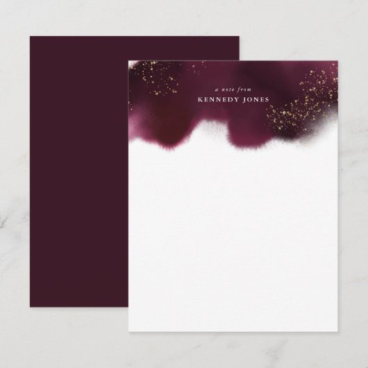 Elegant Burgundy en Gold Glitter - Gepersonaliseer Notitiekaartje (Voorkant / Achterkant)