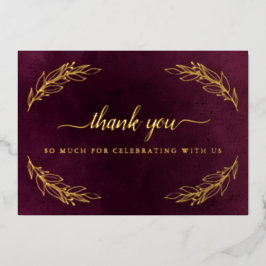 Elegant Burgundy en Gold Wedding Hartelijk dank Folie Uitnodiging