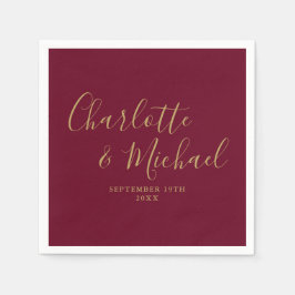 Elegant burgundy en gouden signature huwelijksdag servet
