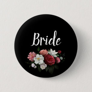 Elegant Burgundy en Pink Flowers Bride Ronde Button 5,7 Cm