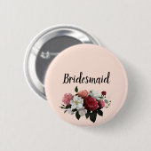 Elegant Burgundy en Pink Flowers Bridesmaid Ronde Button 5,7 Cm (Voorkant /achterkant)