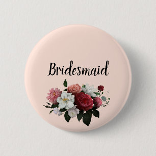 Elegant Burgundy en Pink Flowers Bridesmaid Ronde Button 5,7 Cm
