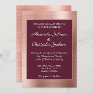 Elegant Burgundy en Roos Gold Foil Wedding Kaart