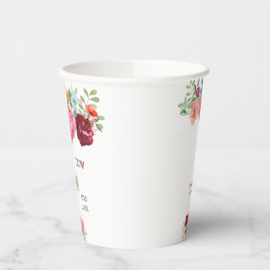 Elegant Burgundy en Rosy Floral Papieren Bekers (Links)