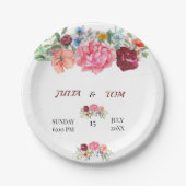 Elegant Burgundy en Rosy Floral Papieren Bordje (Voorkant)