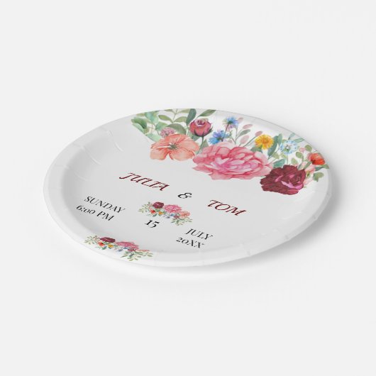 Elegant Burgundy en Rosy Floral Papieren Bordje (Gekanteld)