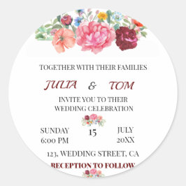 Elegant Burgundy en Rosy Floral Ronde Sticker