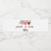 Elegant Burgundy en Rosy Floral Waterfles Etiket (Enkel label)