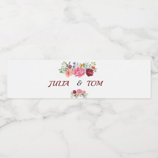 Elegant Burgundy en Rosy Floral Waterfles Etiket (Enkel label)