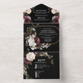 Elegant burgundy en roze bloemen bruiloft all in one uitnodiging (Binnen)