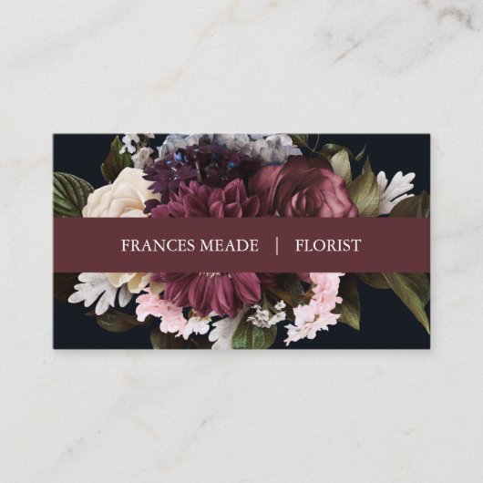 Elegant Burgundy en White Floral | Visitekaartje (Voorkant)