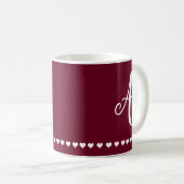 Elegant Burgundy en White Monogram Koffiemok (Voorkant rechts)