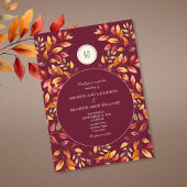 Elegant Burgundy Fall Leaves Wedding Kaart