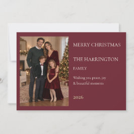 Elegant Burgundy Family Photo Christmas Card Feestdagenkaart