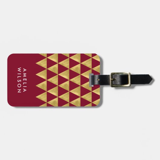 Elegant Burgundy Faux Gold Triangle Bagagelabel (Voorkant horizontaal)