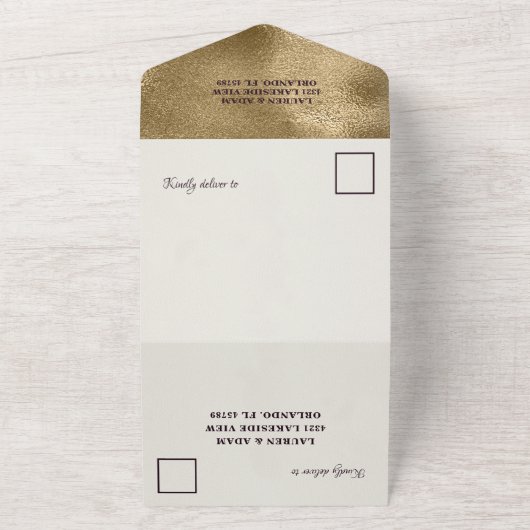 Elegant Burgundy & Faux Gold Wedding All In One Uitnodiging (Buitenkant)