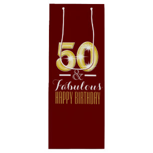 Elegant burgundy faux gouden witte 50e verjaardag wijn cadeautas