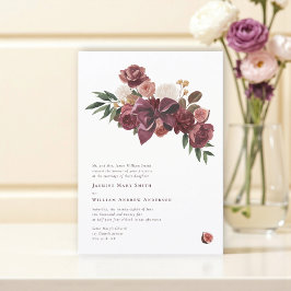 Elegant Burgundy fig Floral Wedding Announcement Kaart