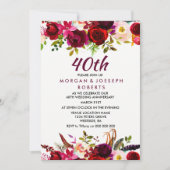 Elegant Burgundy Floral 40th Wedding Jubileum Kaart (Voorkant)