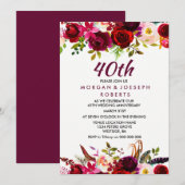 Elegant Burgundy Floral 40th Wedding Jubileum Kaart (Voorkant / Achterkant)