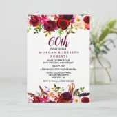 Elegant Burgundy Floral 60th Wedding Jubileum Kaart (Staand voorkant)
