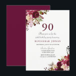 Elegant Burgundy Floral 90th Birthday Invitation Kaart<br><div class="desc">Elegant Burgundy Floral 90th Birthday Invitation Matching collectie in Niche and Nest store.</div>