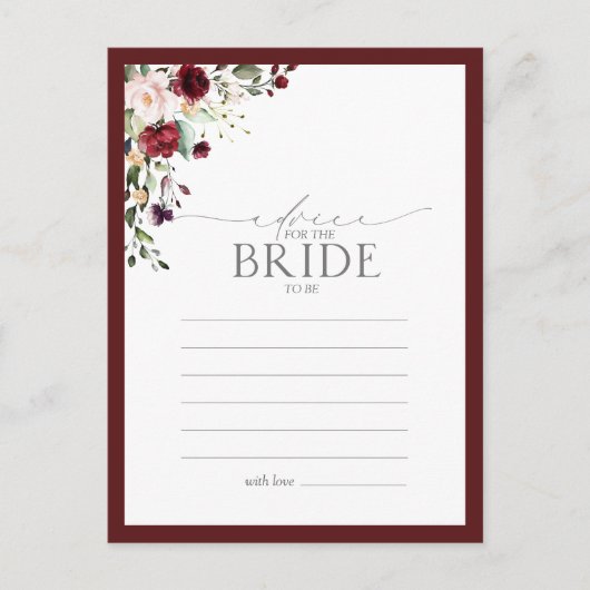 Elegant Burgundy Floral advies aan de bride Briefkaart (Voorkant)
