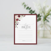 Elegant Burgundy Floral advies aan de bride Briefkaart (Staand voorkant)