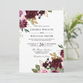 Elegant Burgundy Floral Autumn Herfst Spring Weddi Kaart (Staand voorkant)