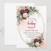 Elegant Burgundy Floral Baby Shower Invitation Kaart (Voorkant / Achterkant)